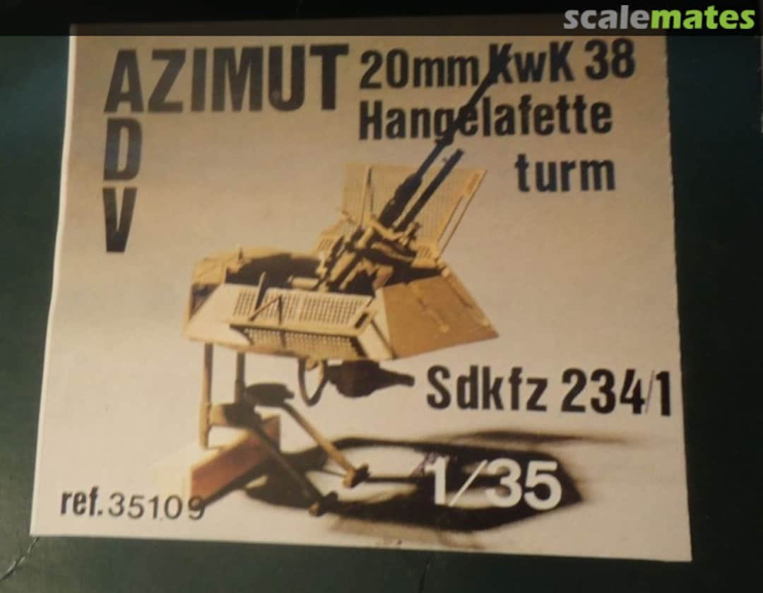 Boxart 20mm KwK 38 Hangelafette turm Sd.Kfz.234/1 35109 ADV Azimut