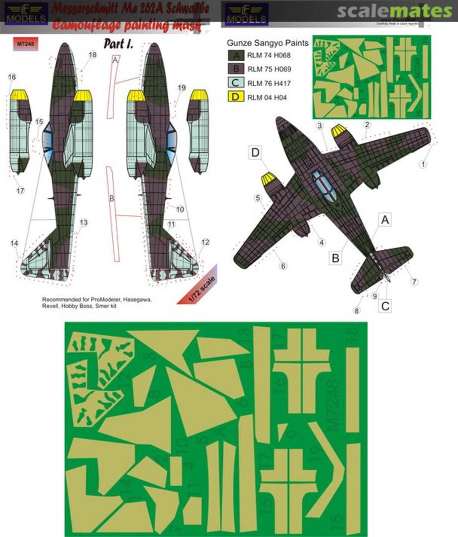 Boxart Messerschmitt Me 262A Schwalbe - Pt.1 Camouflage Painting Mask M7248 LF Models