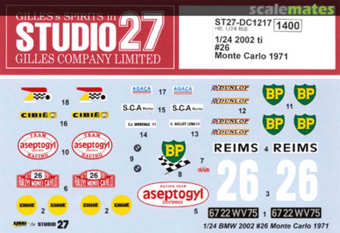 Boxart BMW 2002 tii BP #26 Monte Carlo 1971 ST27-DC1217 Studio27