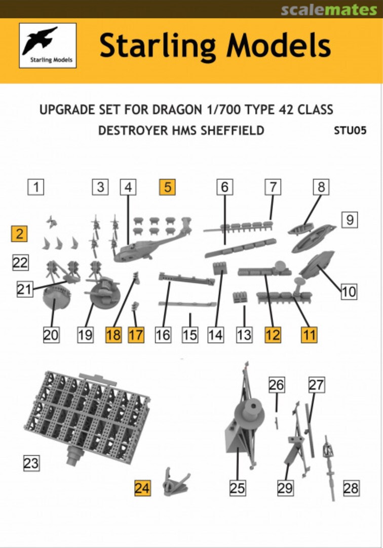 Boxart Type 42 destroyer Batch 1 HMS Sheffield upgrade set STU05 Starling Models