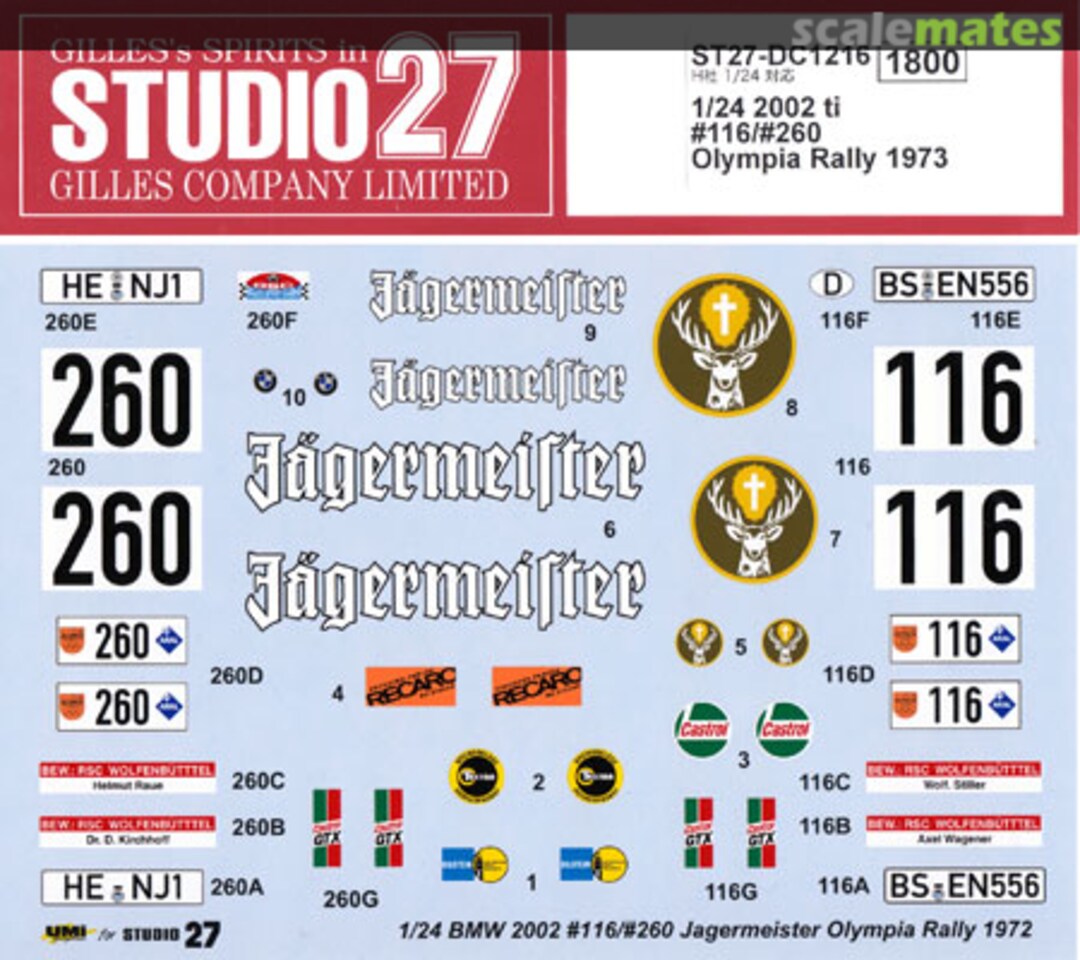 Boxart BMW 2002 tii RSC #116/#260 Olympia Rally 1973 ST27-DC1216 Studio27