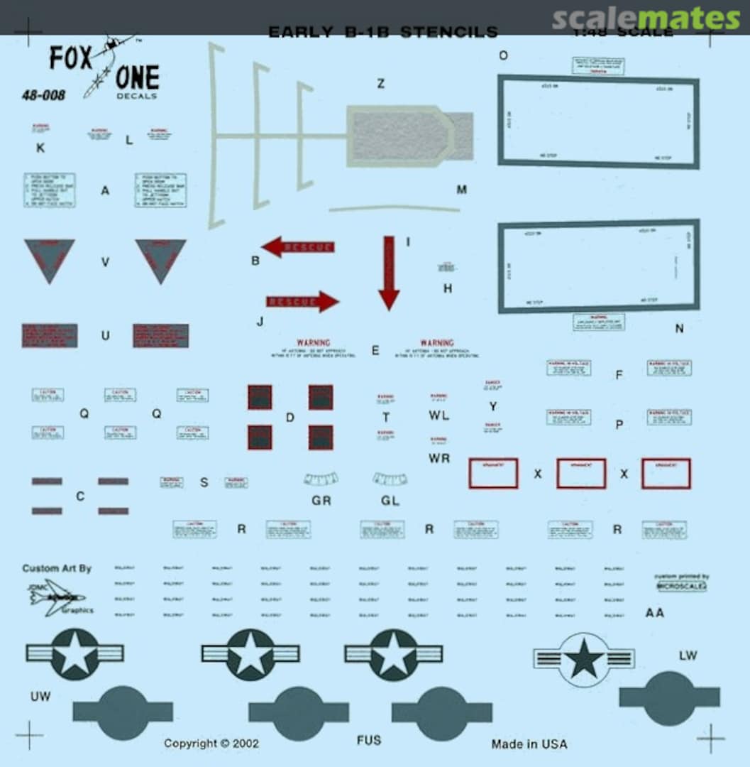 Boxart B-1B Lancer Stencils 48-008 Fox One Decals