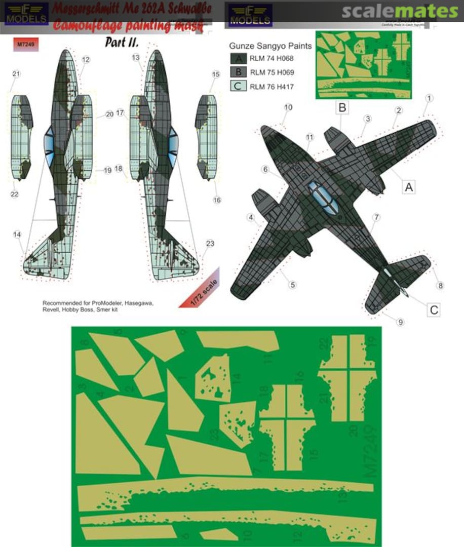 Boxart Messerschmitt Me 262A Schwalbe - Pt.2 Camouflage Painting Mask M7249 LF Models