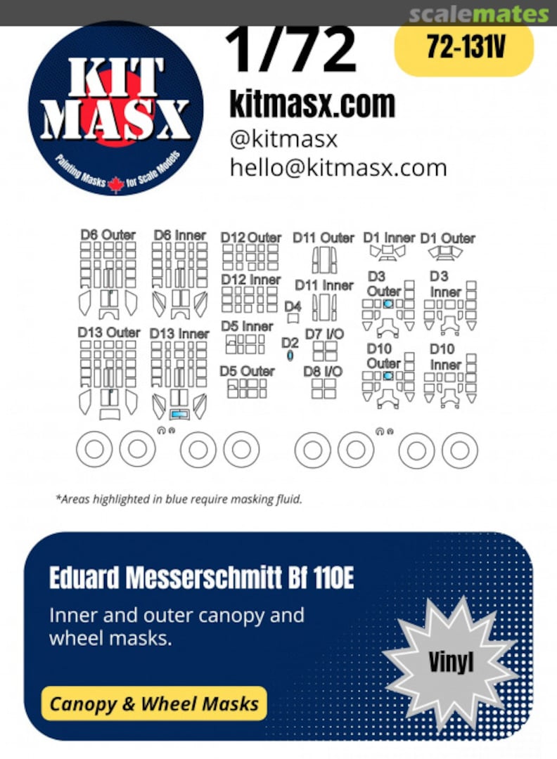 Boxart Messerschmitt Bf 110E 1/72 Canopy & Wheel Masks 72-131V Kit Masx