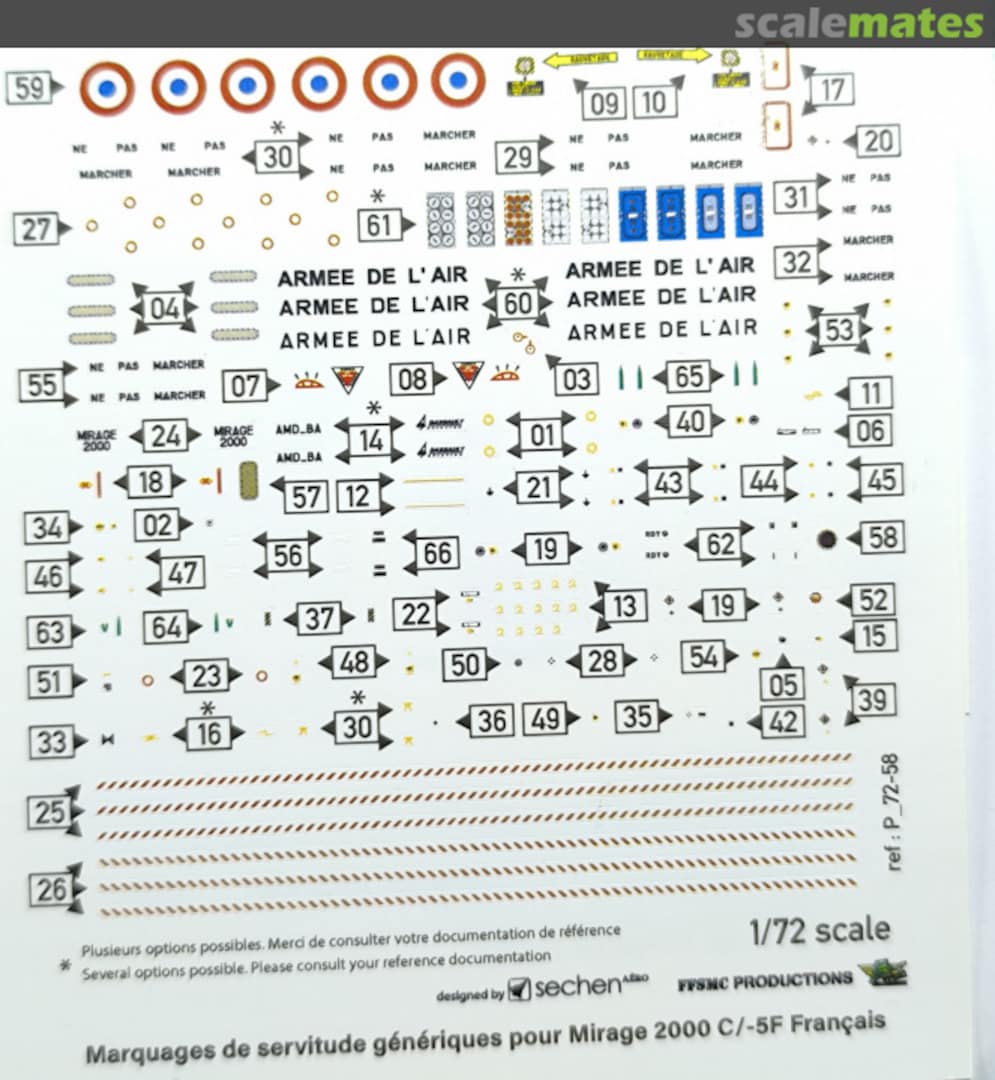 Boxart Mirage 2000C/-5F stencils/ marquages de servitude  P_72-58 FFSMC Productions