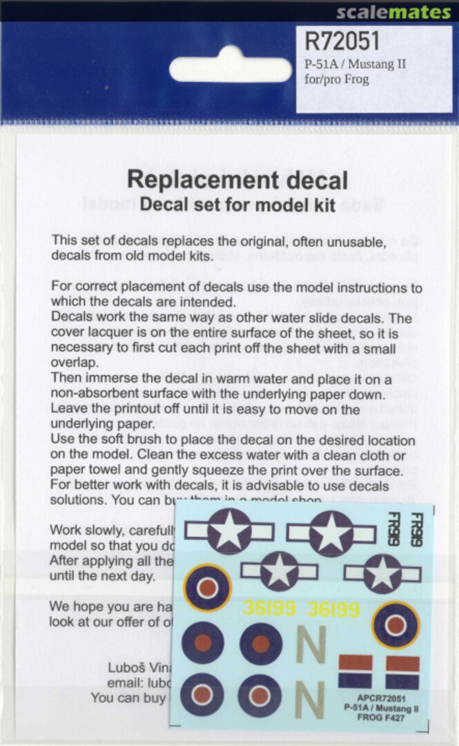Boxart P-51A / Mustang II Frog F247 APCR72051 APC Decals