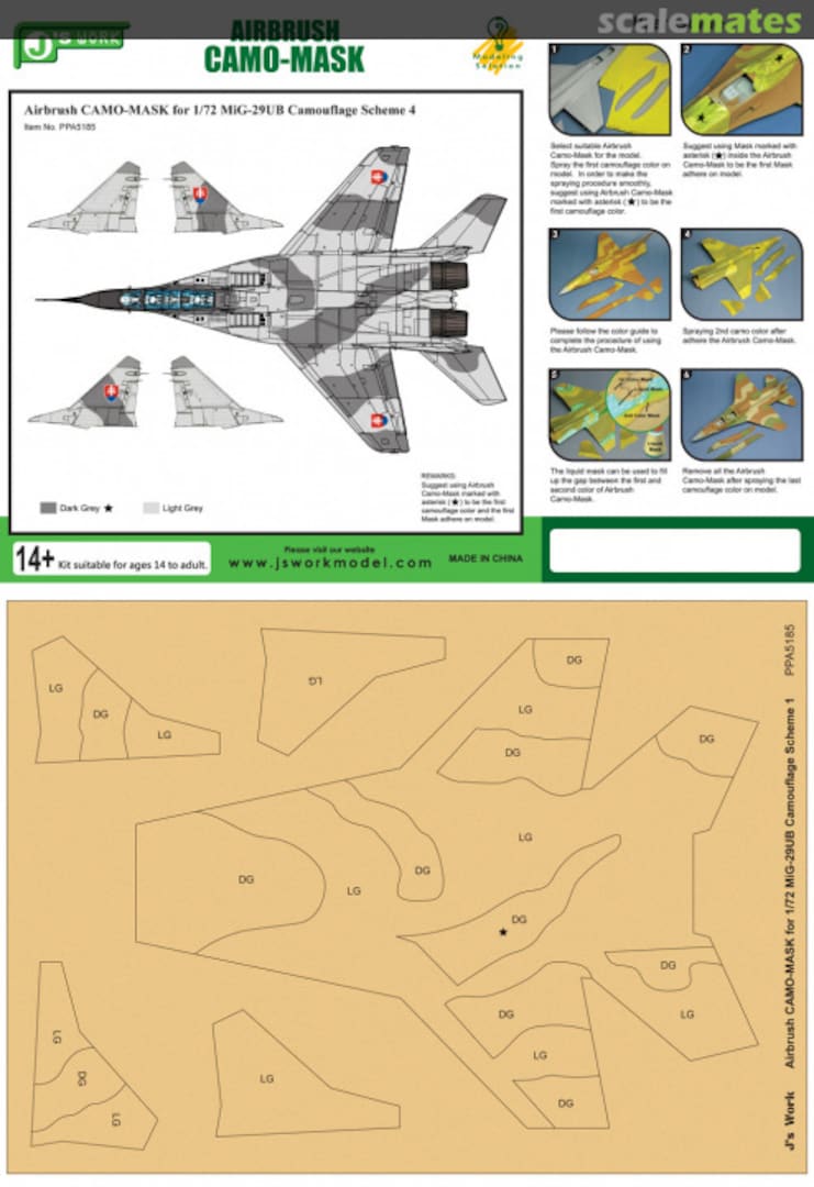 Boxart Airbrush CAMO-MASK for 1/72 MiG-29UB Camouflage Scheme 4 PPA5185 J's Work