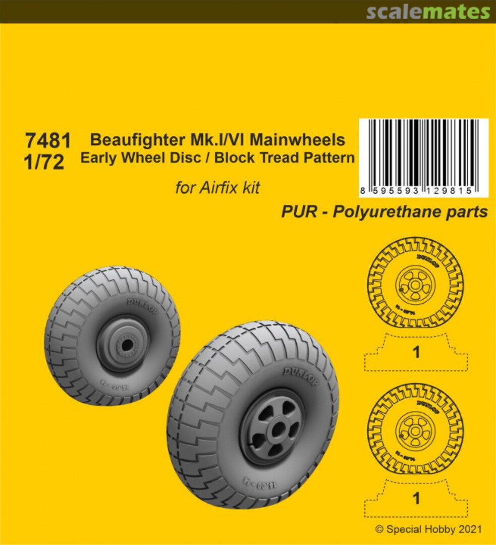 Boxart Beaufighter Mk.I/VI Mainwheels - Early Wheel Disk / Block Tread Pattern 7481 CMK