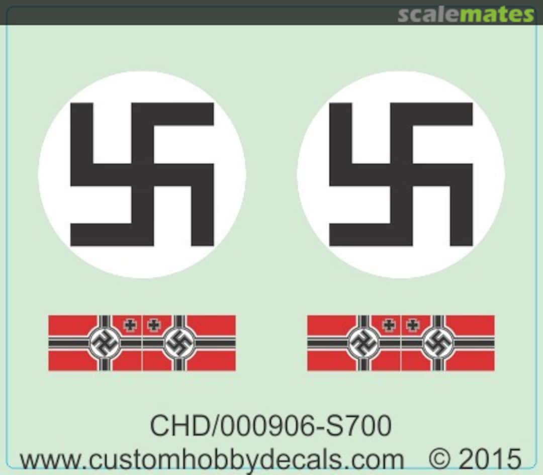 Boxart WWII German Battleship KMS Bismarck, Swastika & Flag Decals WS-000906-S350 Custom Hobby Decals