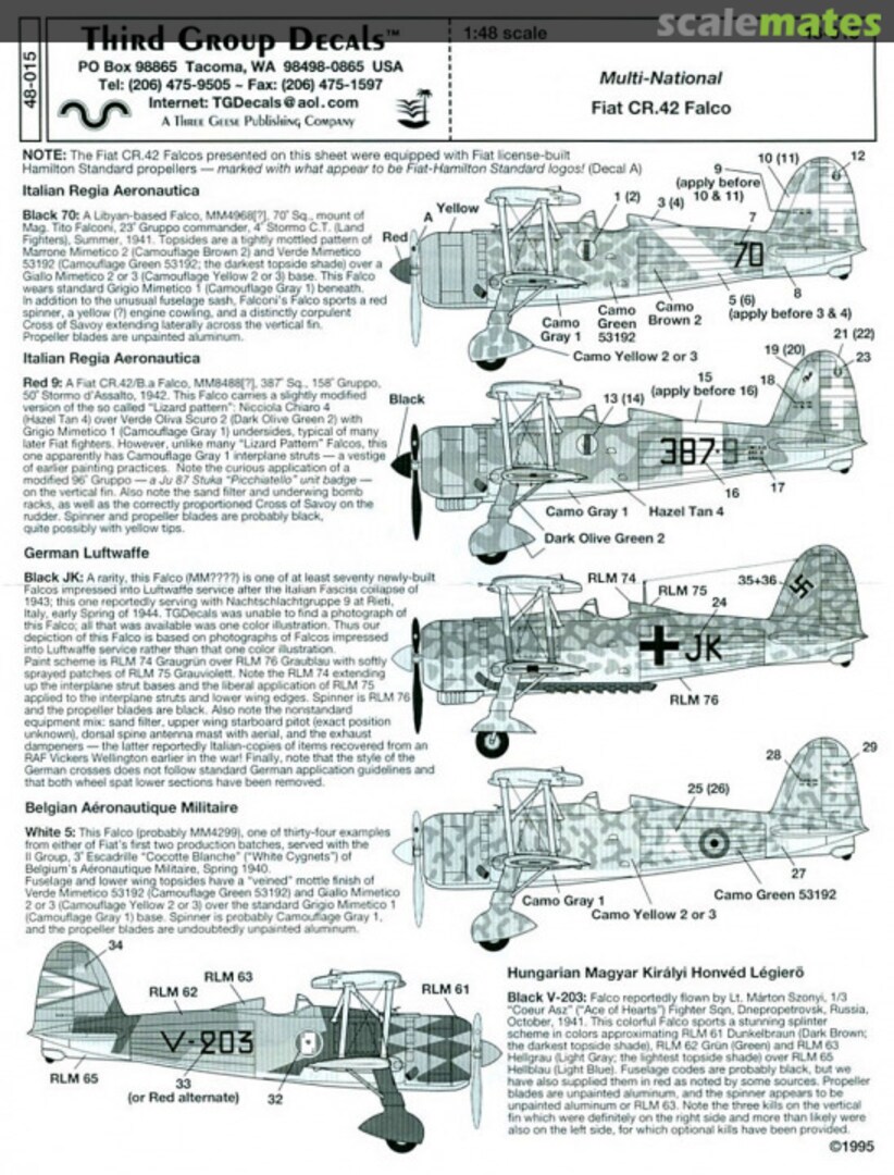 Boxart Fiat CR.42 Falco 48-015 Third Group Decals