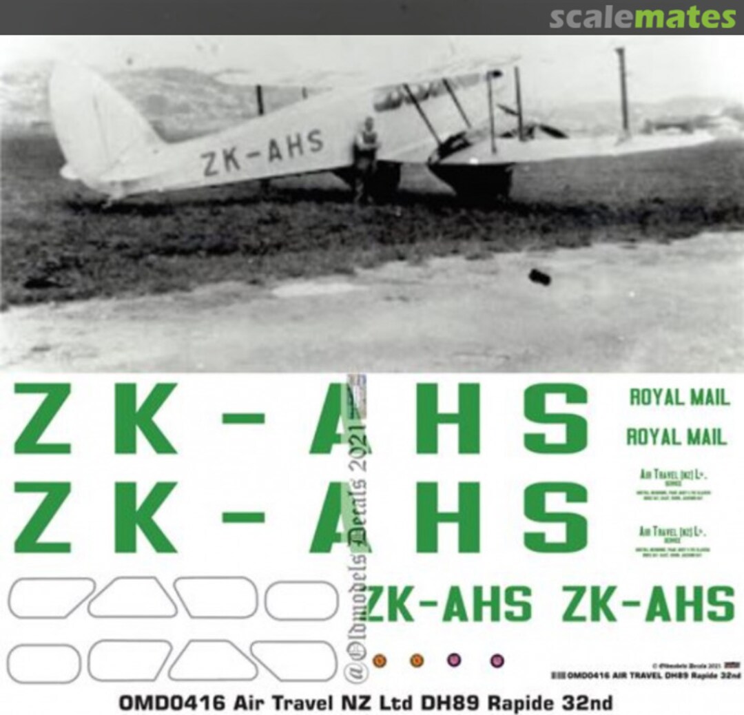 Boxart Air Travel NZ Ltd. DH89 OMD0416 Oldmodels Decals