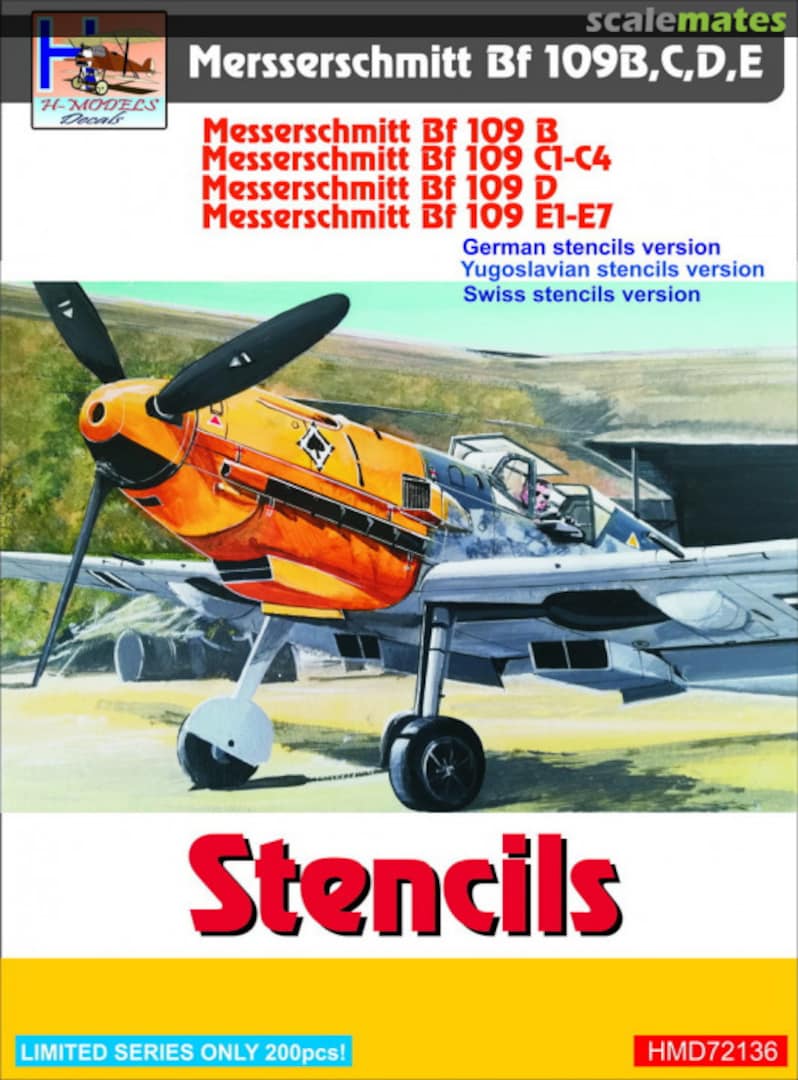 Boxart Messerschmitt Bf-109B,C,D,E Stencils HMD72136 H-Models Decals