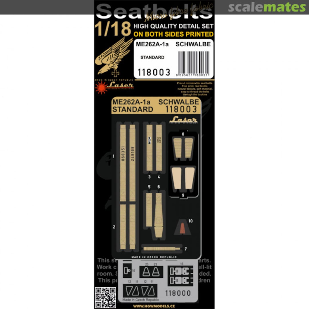 Boxart Me-262A-1 Schwalbe Seatbelts 118003 HGW Models