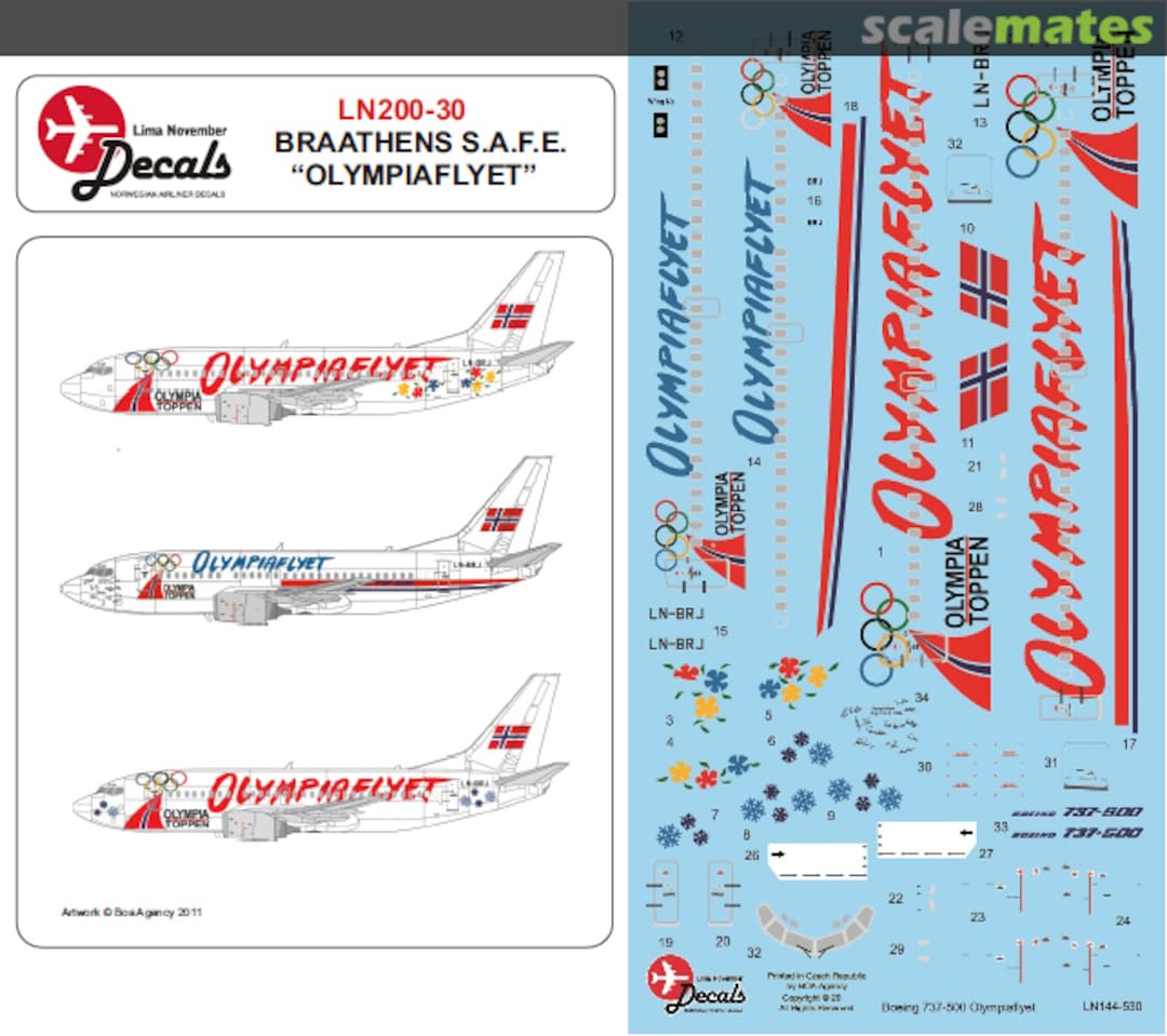 Boxart Braathens SAFE Boeing 737-500 Olympia colours LN200-30 Lima November Decals