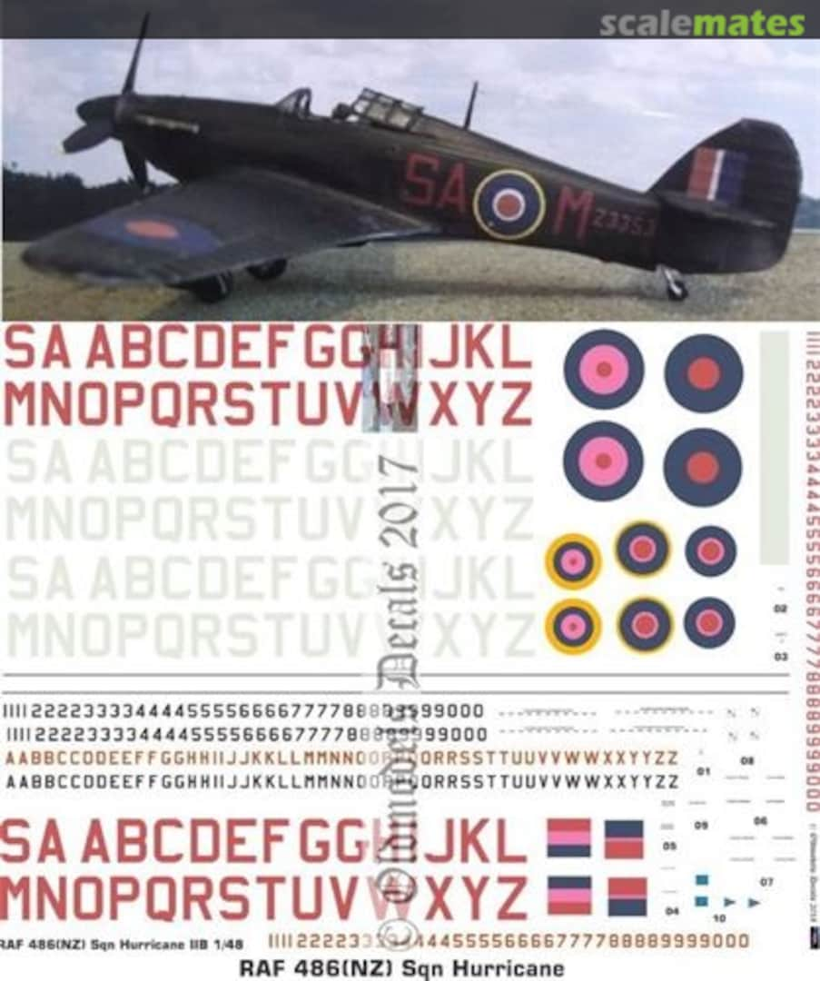 Boxart RAF 486(NZ) Sqn Hurricanes OMD0713 Oldmodels Decals