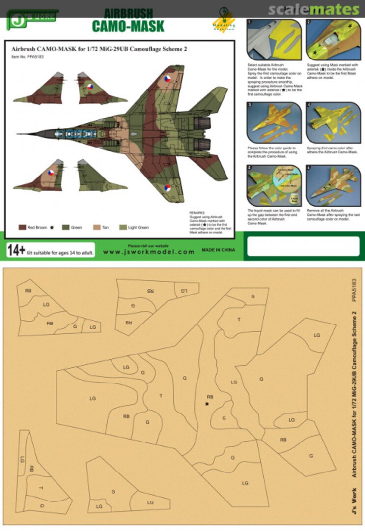 Boxart Airbrush CAMO-MASK for 1/72 MiG-29UB Camouflage Scheme 2 PPA5183 J's Work