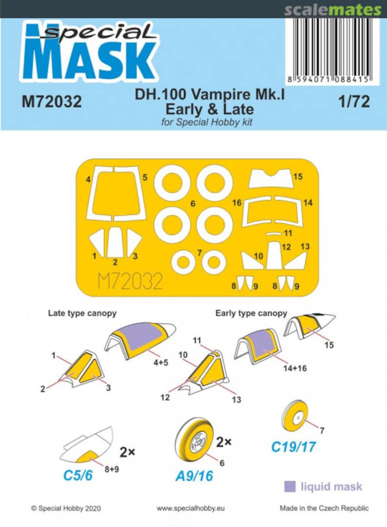 Boxart DH.100 Vampire Mk.I Early & Late M72032 Special Mask