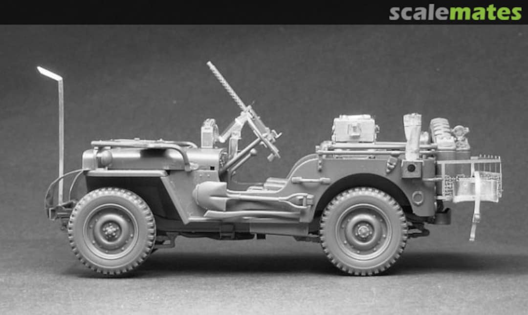 Boxart M48 dash gun mount and accessories, rear stowage rack, SCR50 radio set, workable leaf springs for US WWII 1/4 ton. 4x4 truck GM35012 Minor