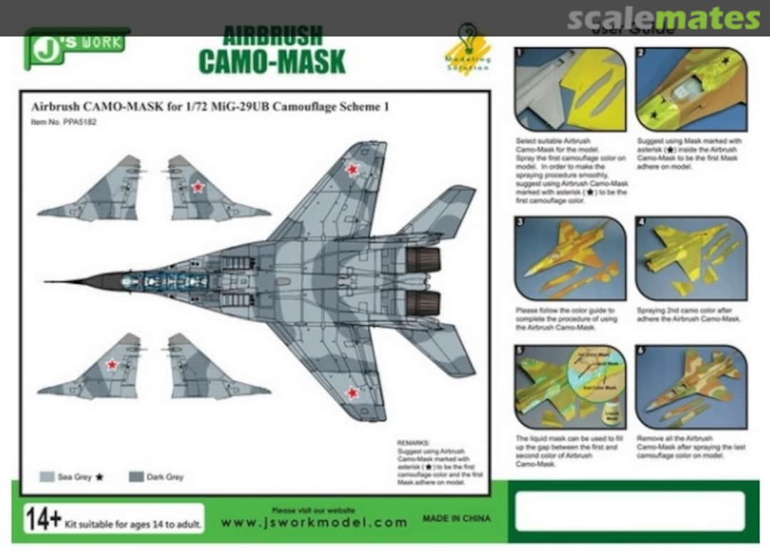 Boxart Airbrush CAMO-Mask Russian MiG-29UB Scheme 1, J's Work 5182 PPA5182 J's Work