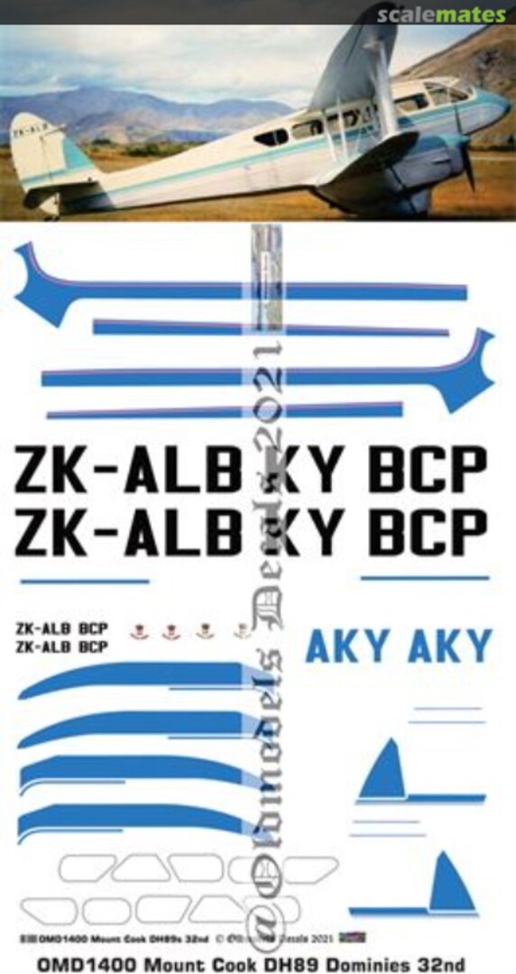 Boxart Mount Cook DH89 Dominies OMD1400 Oldmodels Decals