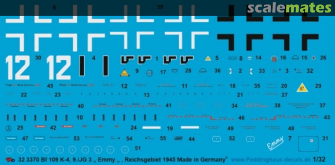 Boxart Bf 109 K-4, 9/JG 3 "Emmy" 32 3370 Peddinghaus-Decals