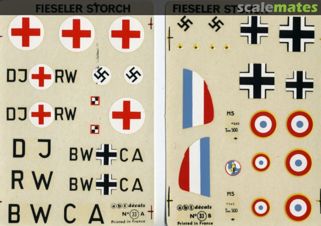 Boxart Fieseler Fi-156 Storch: Luftwaffe; MS-500: Armée de l'Air 33 ABT Decals