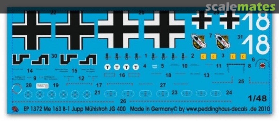 Boxart Me 163 B-1 Jupp Mühlstroh JG 400 EP 1372 Peddinghaus-Decals