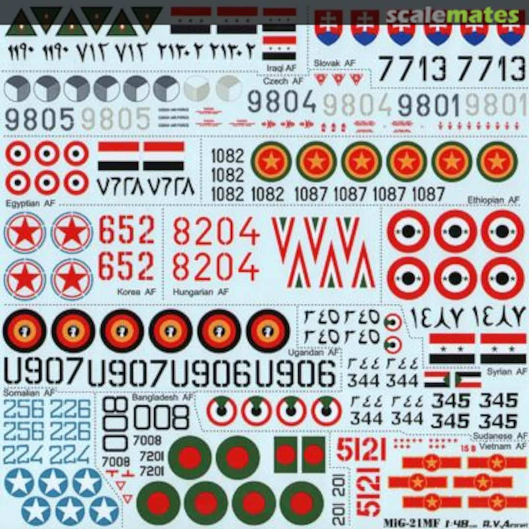 Contents MiG-21MF Decals RVD 48016 R.V.Aircraft