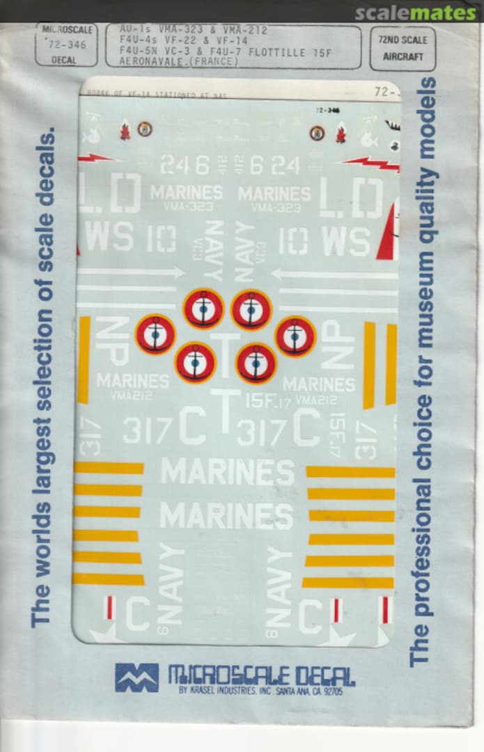 Boxart VMA-323 & 212, vf-22 & 14, VC-3, Aéronavale flottille 15F 72-346 Microscale