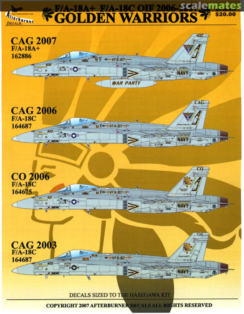 Boxart F-18A+ F-18C Hornet VFA-87 Golden Warriors OIF 2006-7 48-018 Afterburner Decals