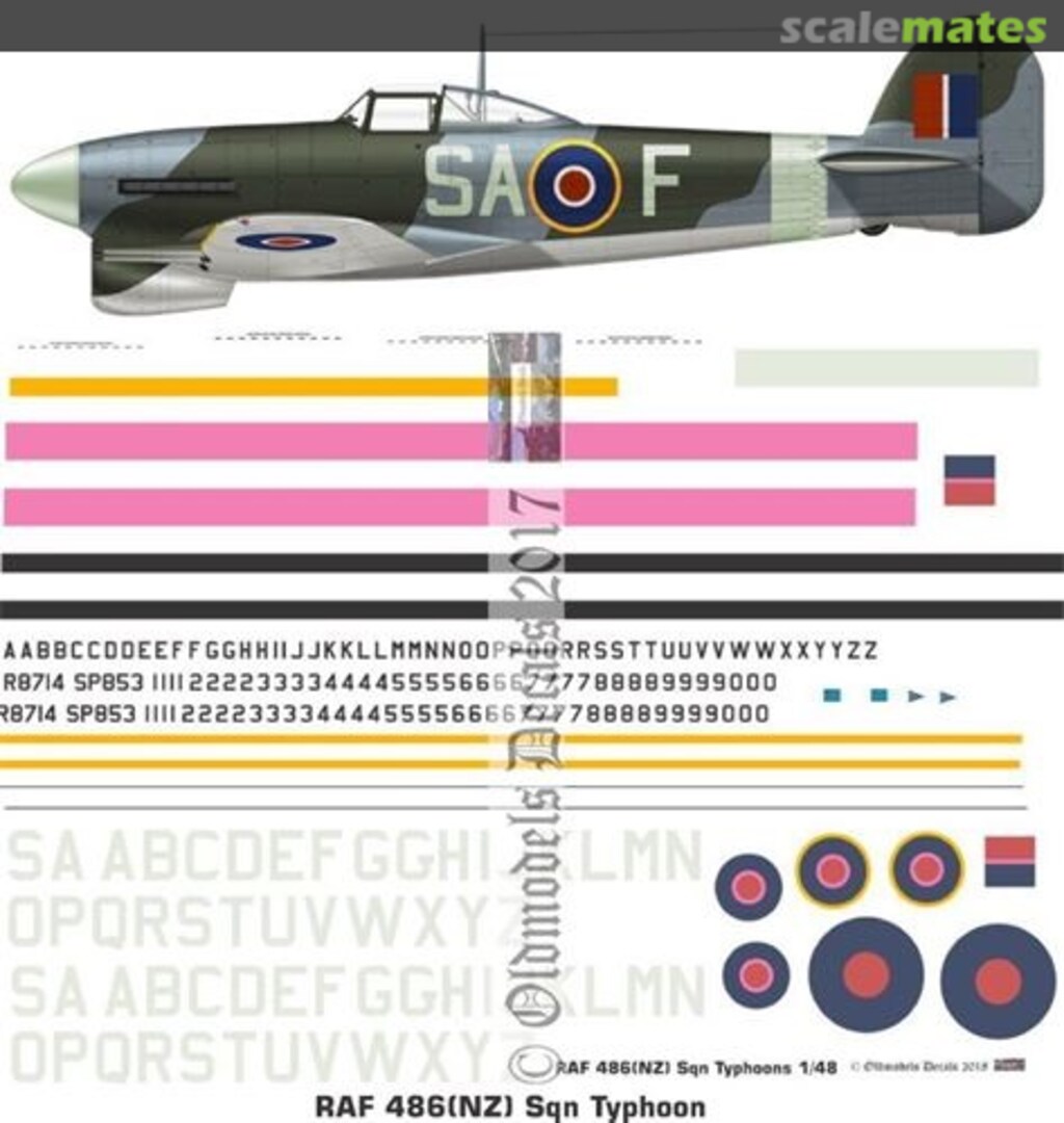 Boxart RAF 486(NZ) Sqn Typhoons OMD0725 Oldmodels Decals