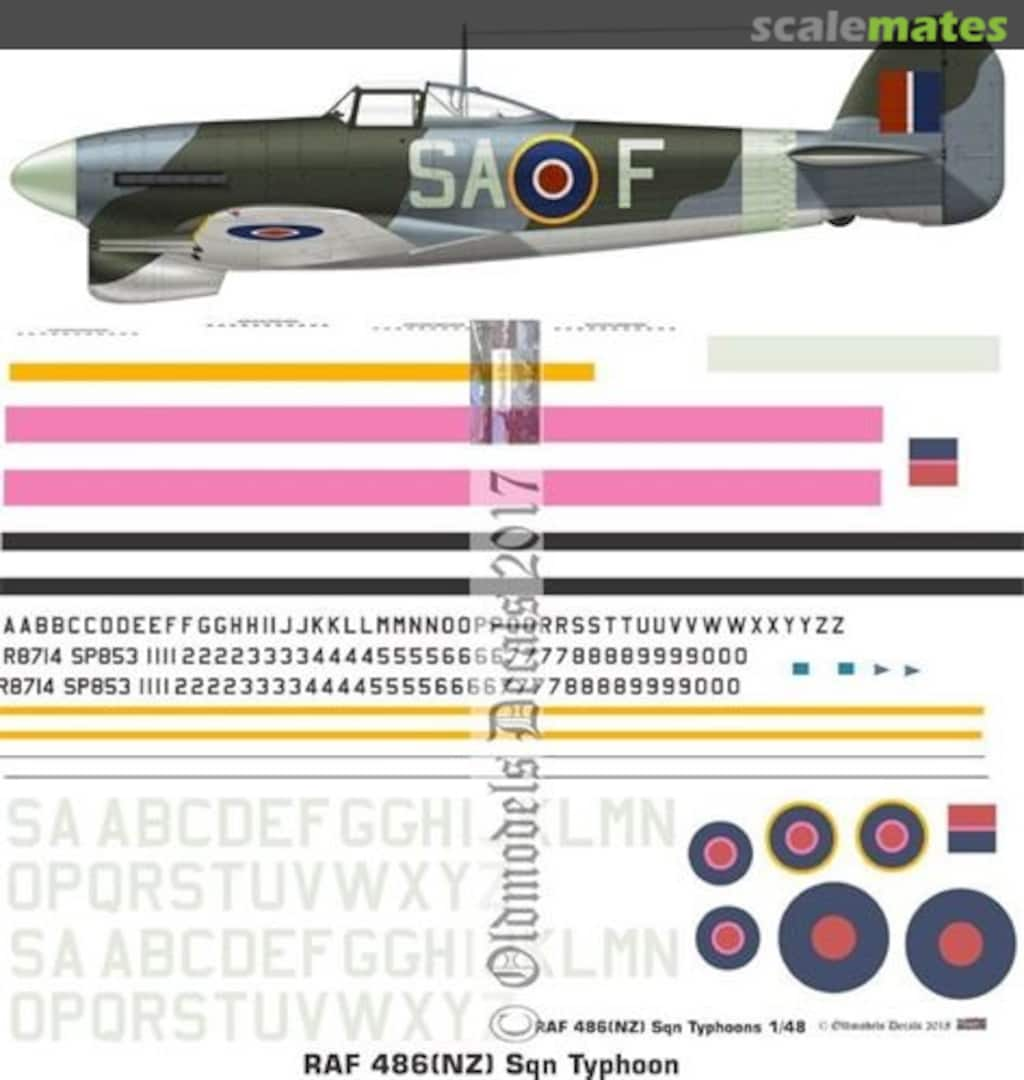 Boxart RAF 486(NZ) Sqn Typhoons OMD0726 Oldmodels Decals