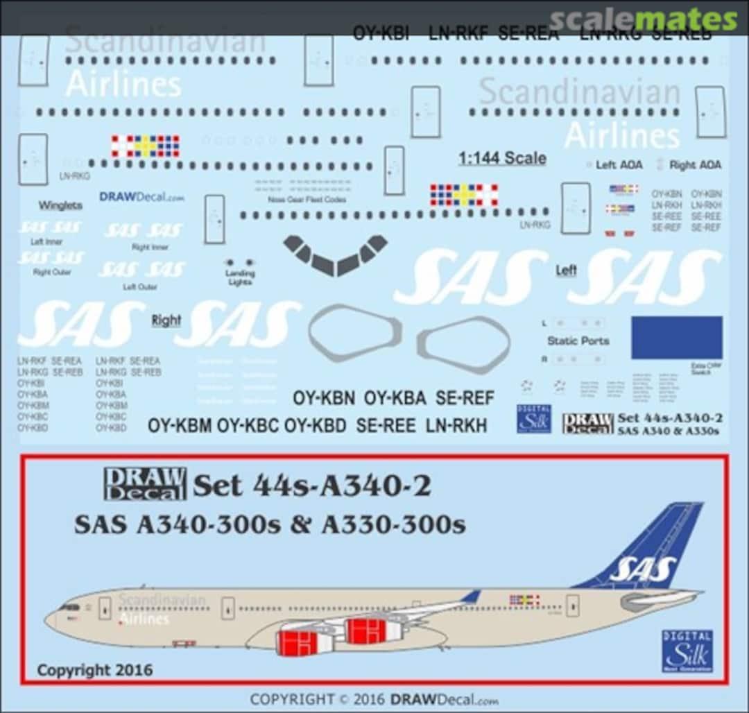 Boxart Airbus A330-343, A340-313, A340-343 44-A340-2 Draw Decal