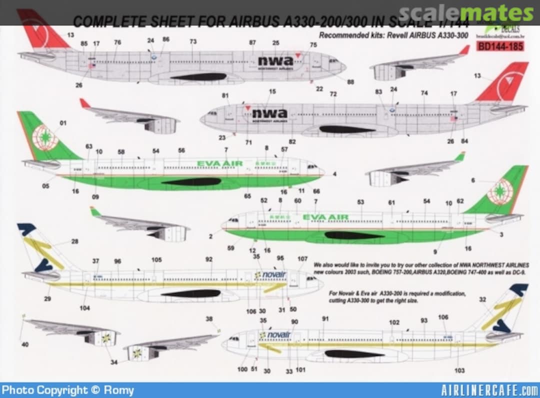 Boxart Northwest Airbus A330-200, A330-300 BD144-185 Brasil Decals