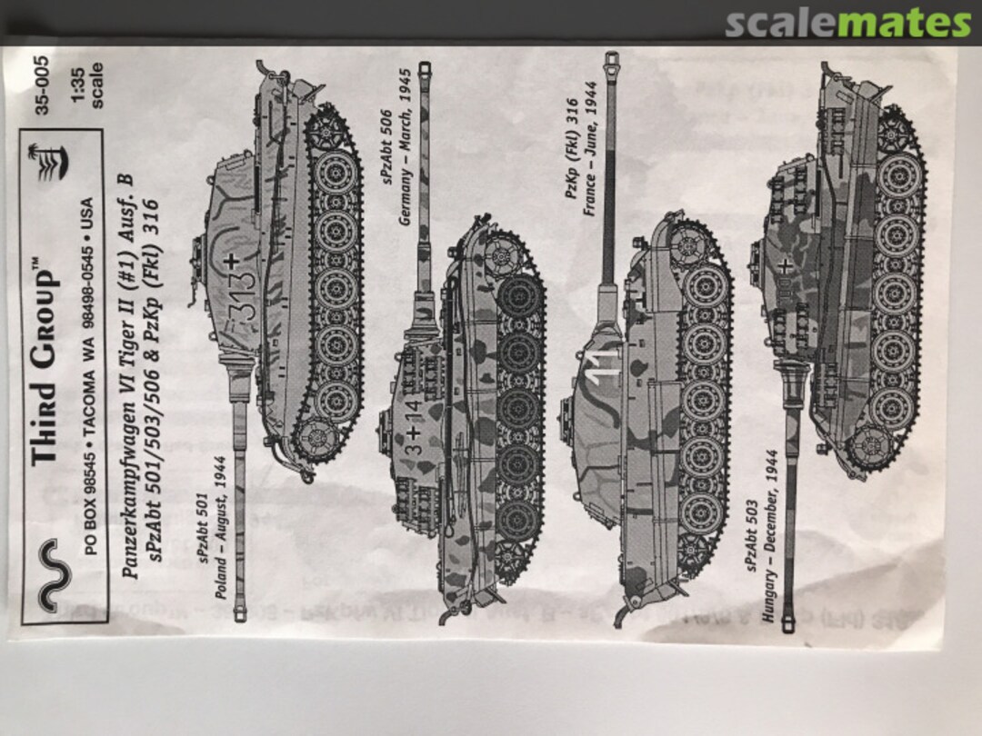 Boxart Panzerkampfwagen VI Tiger II #1 Ausf. B 35-005 Third Group Decals