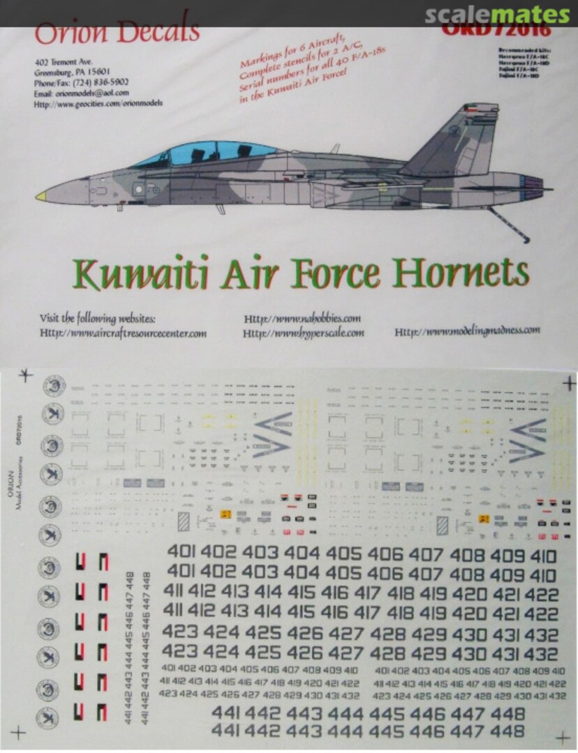 Boxart Kuwaiti Air Force Hornets ORD72016 Orion Models