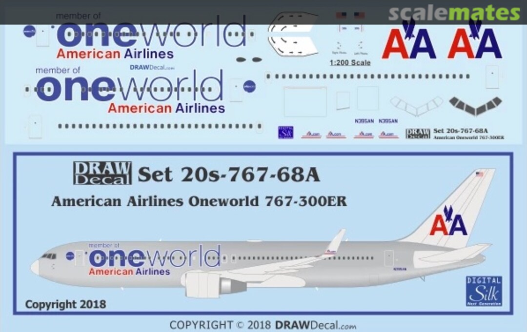 Boxart American Airlines Oneworld 767-300ER 20-767-68A Draw Decal