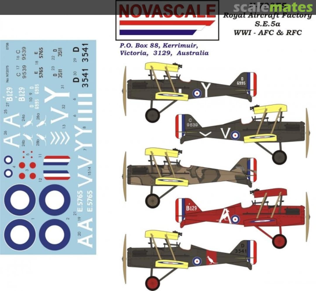 Boxart Royal Aircraft Factory S.E. 5a WWI - AFC & RFC N-72075 Novascale