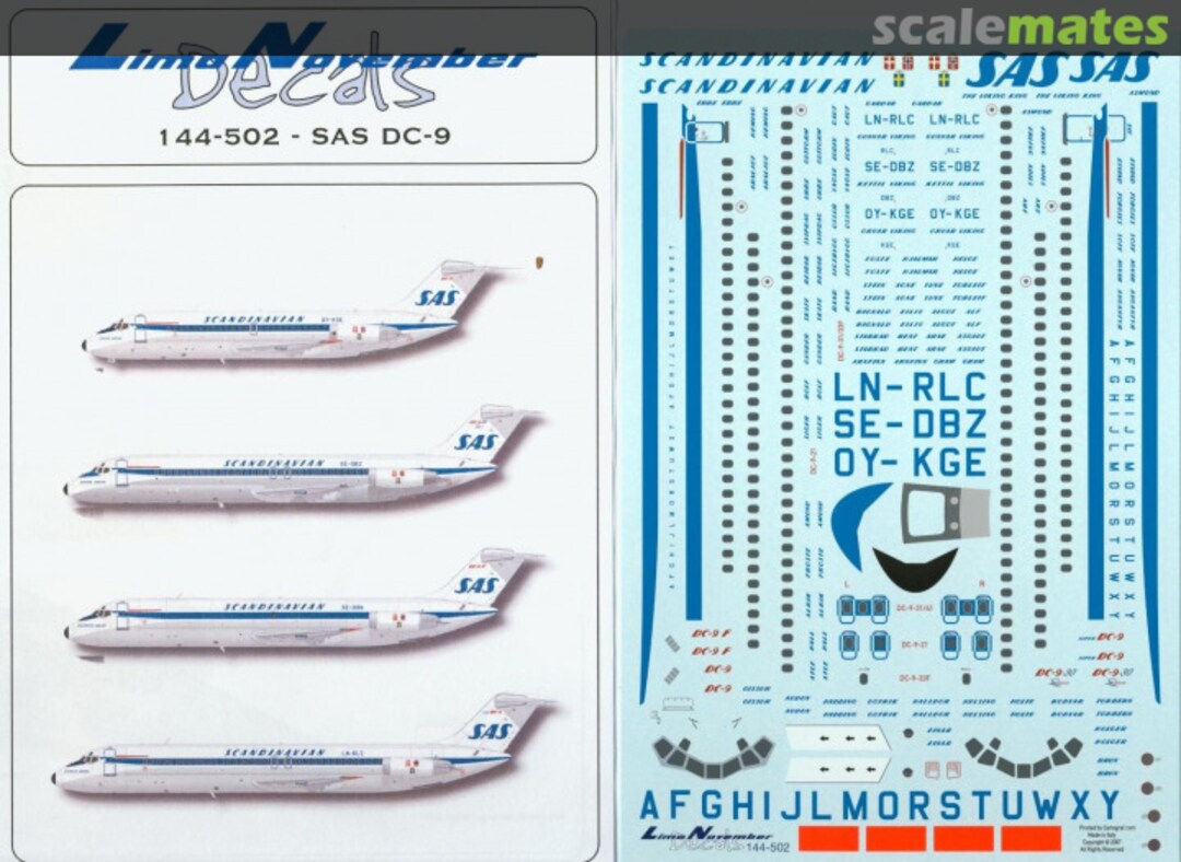 Boxart Douglas DC-9-21/-32/-33/-41. SAS Scandinavian Airline System LN144-502 Lima November Decals