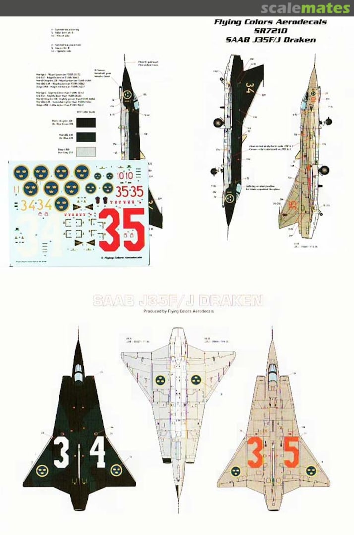 Boxart Saab J35F/J Draken SR7210 Flying Colors Aerodecals