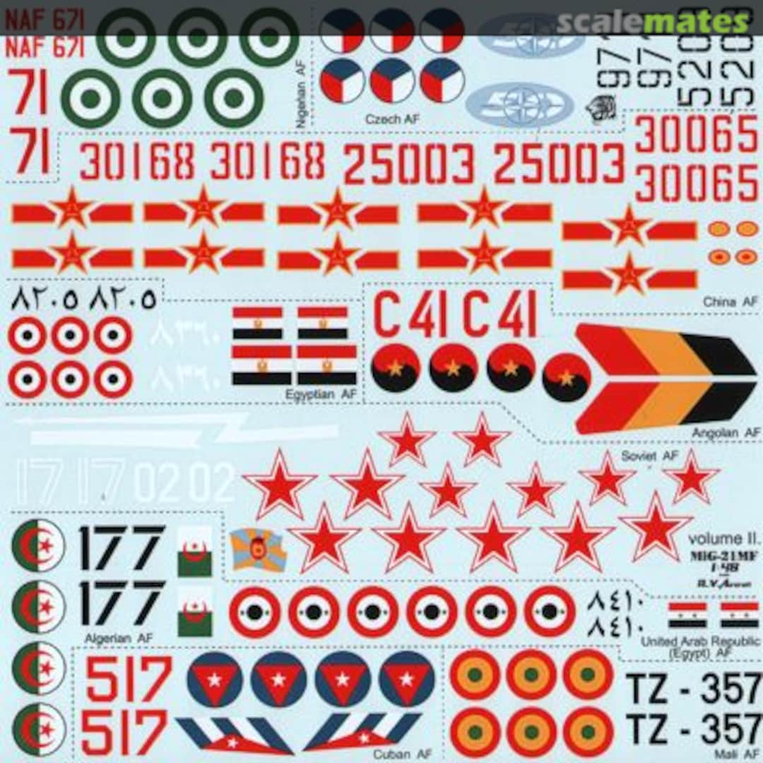 Contents MiG-21MF Decals RVD 48015 R.V.Aircraft