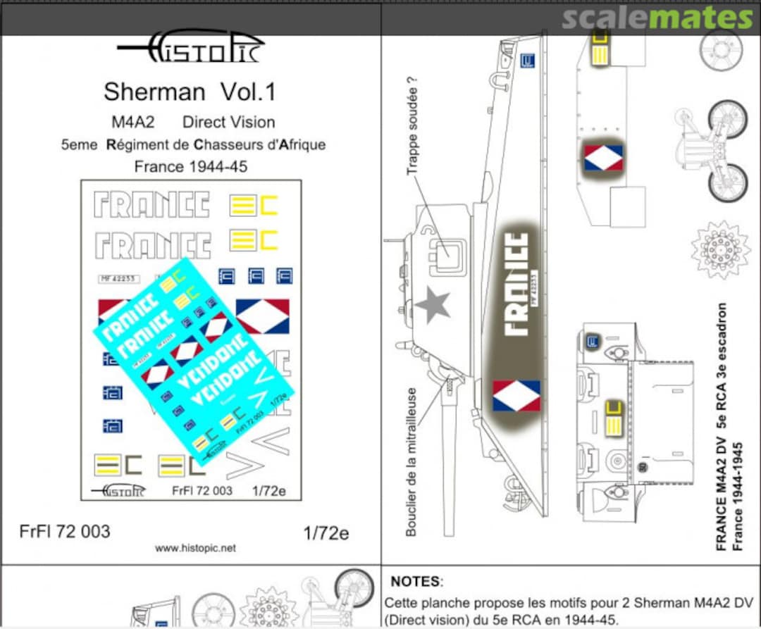 Boxart M4A2 Sherman direct vision vol 1 5e RCA France 1944-45 FrFl 72003 HISTOPIC
