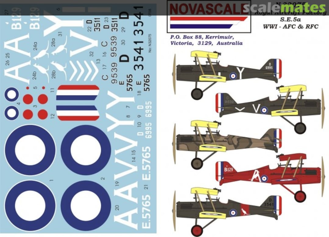 Boxart Royal Aircraft Factory S.E. 5a WWI - AFC & RFC N-32075 Novascale