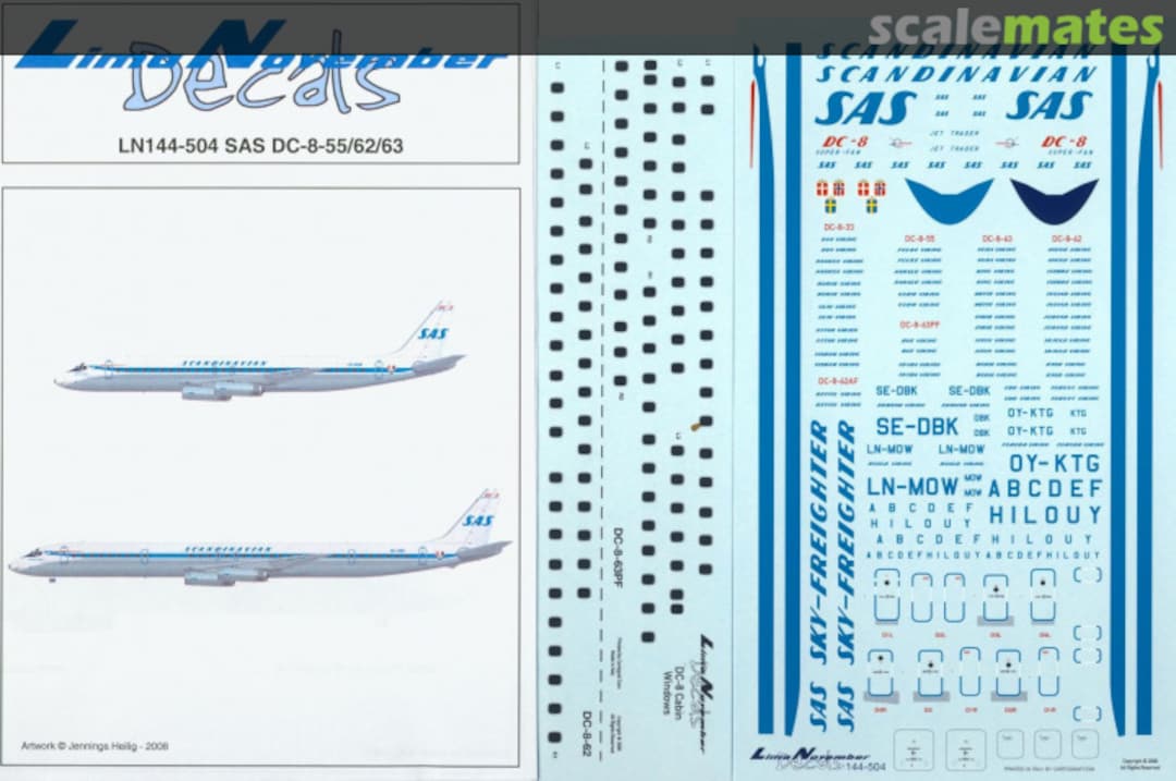 Boxart Douglas DC-8-55/62/63 SAS pre 1984 29 registrations and Viking names. LN144-504 Lima November Decals