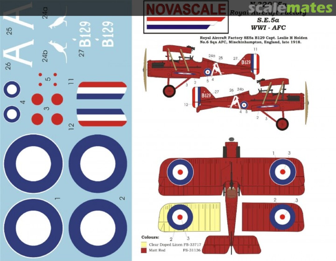 Boxart Royal Aircraft Factory S.E. 5a WWI - AFC N-32075a Novascale