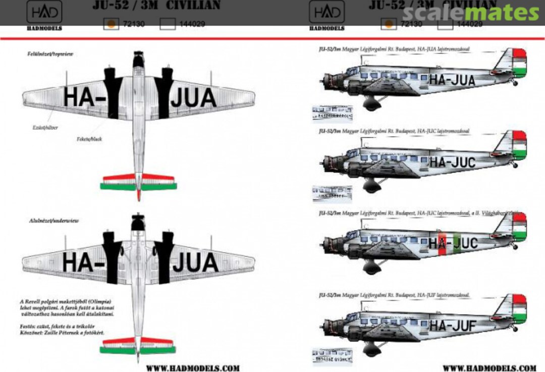 Boxart Ju-52/3M Civilian Decal Sheet 72130 HADmodels 