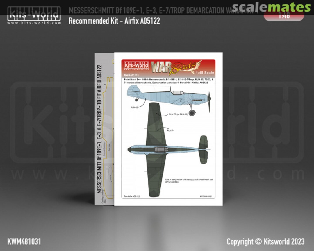 Boxart Messerschmitt Bf 109E-1, E-3, E-7 Splinter Scheme Masking Set Variation 4 KWM481031 Kits-World