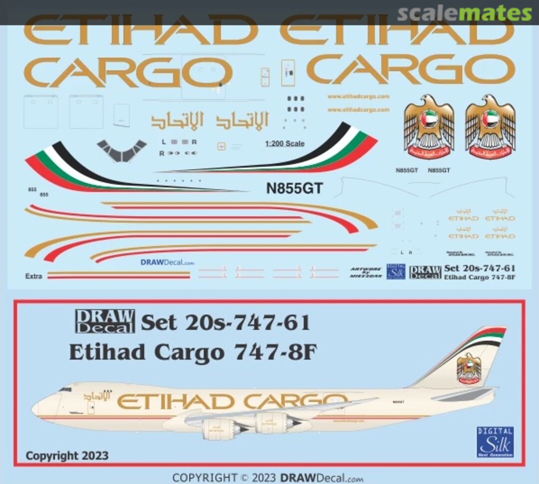 Boxart Etihad Cargo 747-8F N855GT 20-747-61 Draw Decal