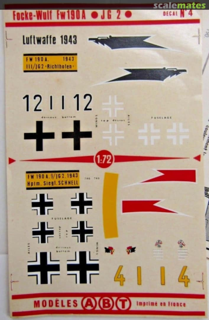 Boxart Focke Wulf Fw190A - JG 2 4 ABT Decals