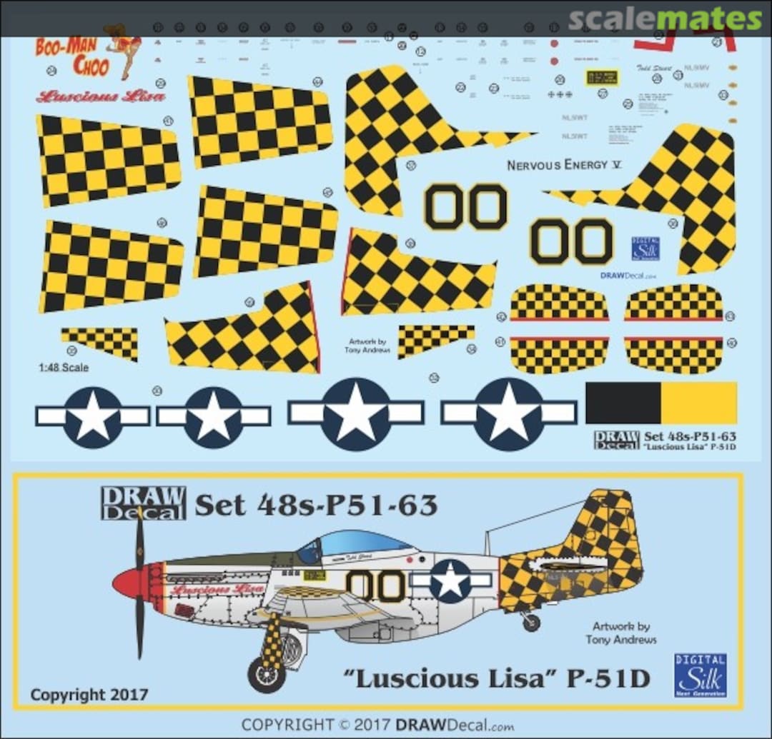 Boxart P-51D "Luscious Lisa" 48-P51-63 Draw Decal